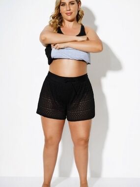 Black Sexy Lace Shorts With Attached Swim Bottom Size XL NWT